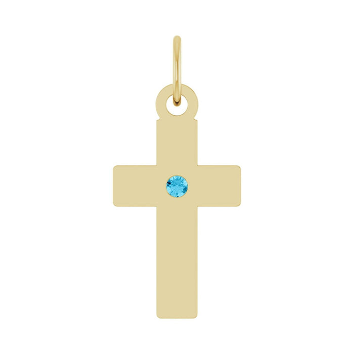 aquamarine cross pendant in 14k Yellow Gold