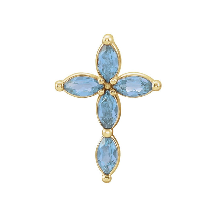 aquamarine cross pendant in 14k Yellow Gold