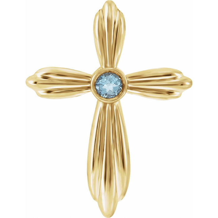 Aquamarine Cross Pendant in 14K Yellow Gold