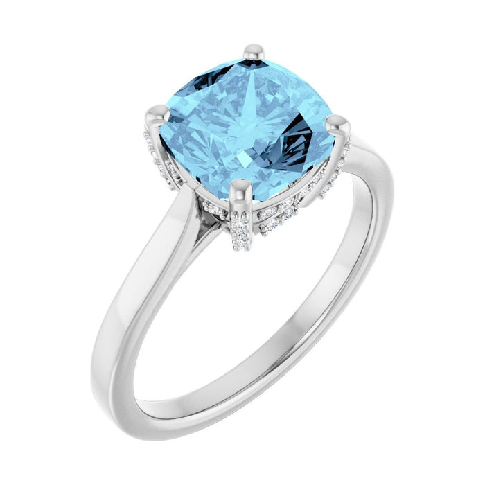 Cushion 1 ct aquamarine 14K White Gold classic solitaire engagement ring
