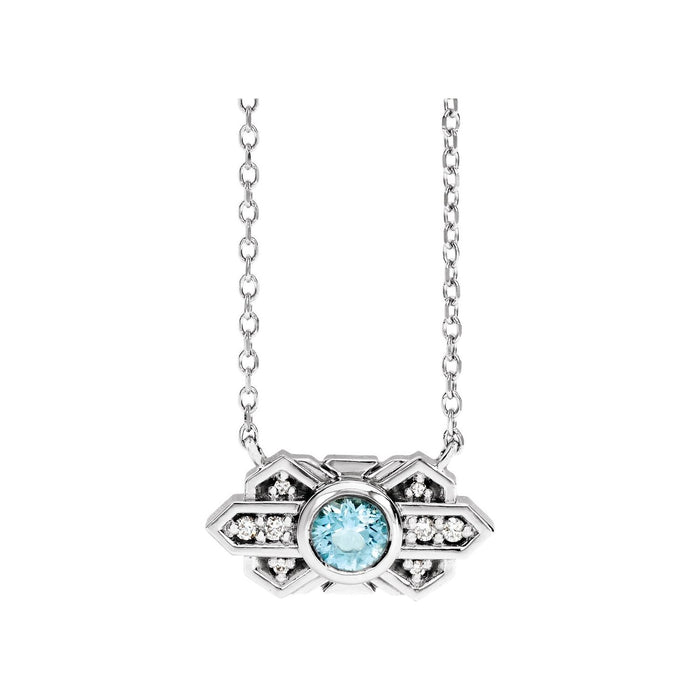 Aquamarine and Diamond Art Deco Necklace in 14K White Gold on a 16 or 18 inch gold cable chain