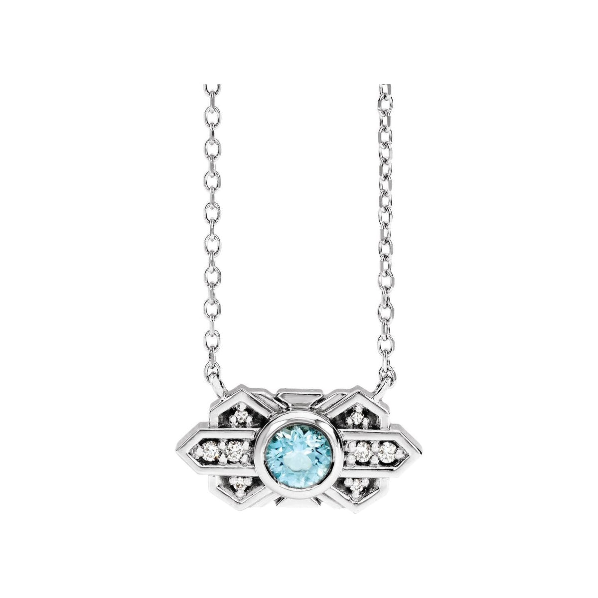 Aquamarine Pendant, Diamond Art Deco in 14K White Gold