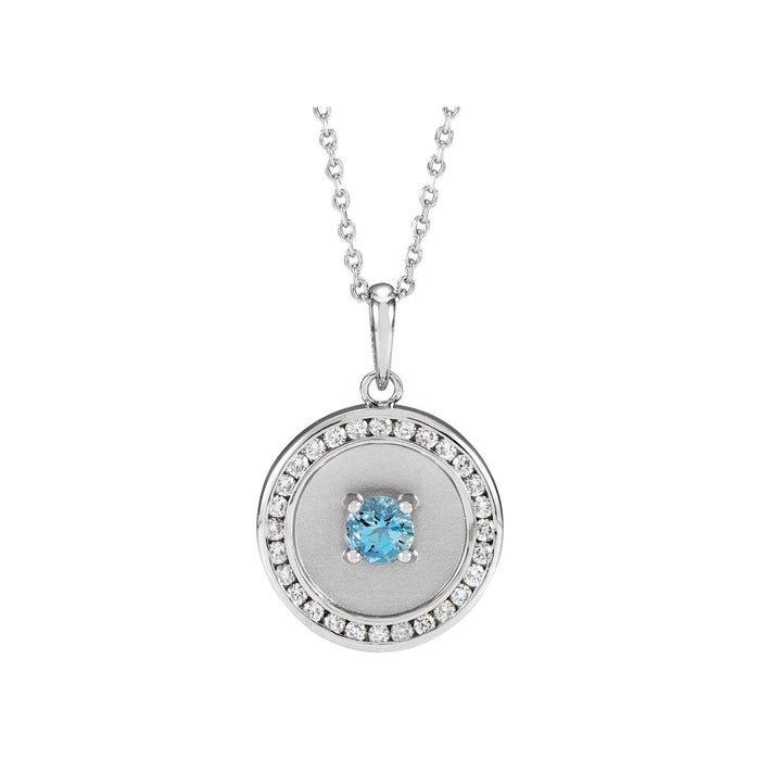 Aquamarine and Diamond Disc Necklace in 14K White Gold on a 16 to 18 inch adjustable gold cable chain