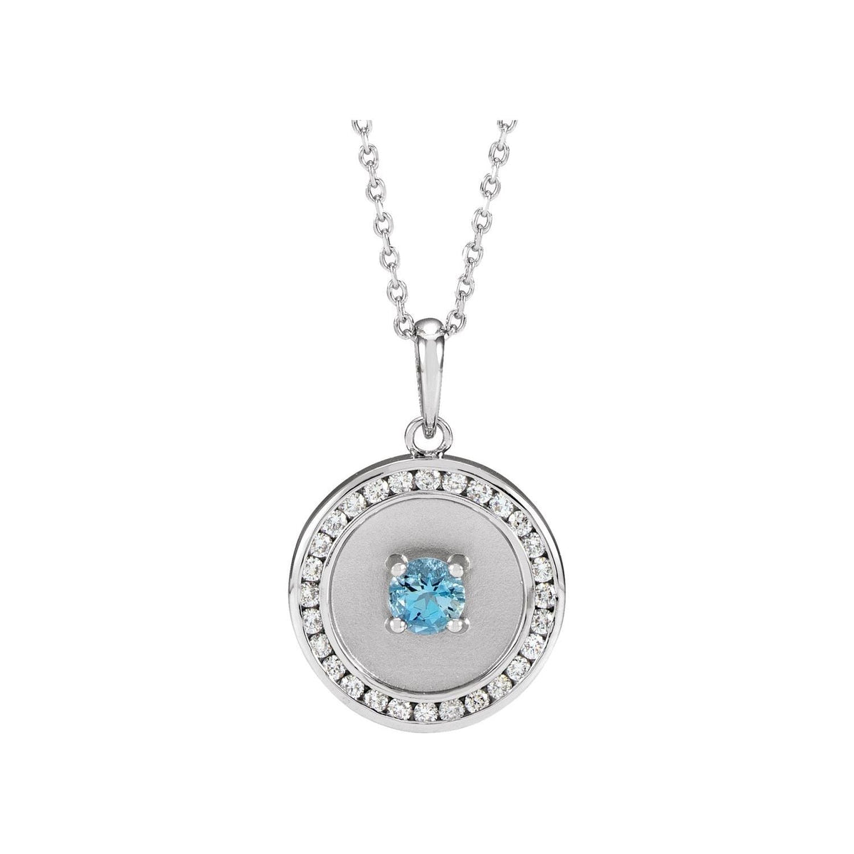 Aquamarine Pendant, Diamond Disc in 14K White Gold