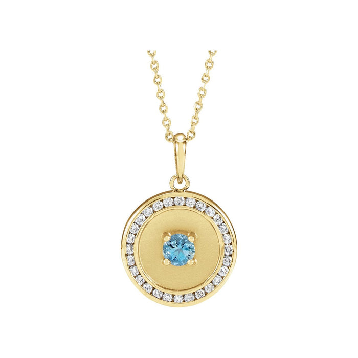 Aquamarine Necklace, Diamond Disc in 14K Yellow Gold