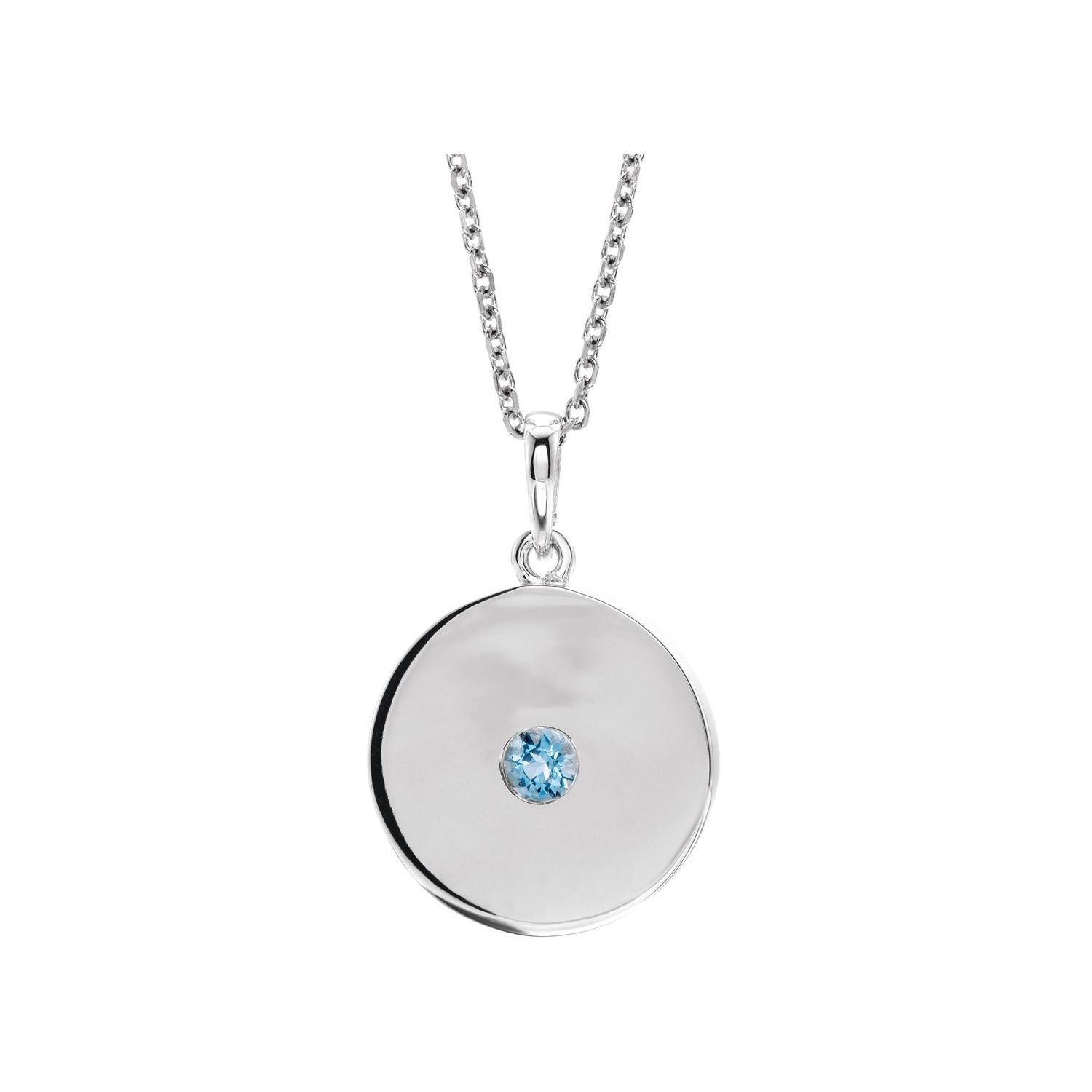 aquamarine polished disc pendant, 14K White Gold