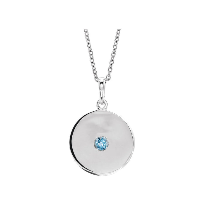 aquamarine polished disc pendant, 14K White Gold