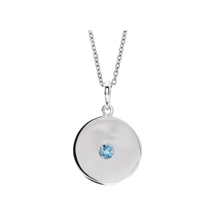 Aquamarine Pendant, Polished Disc in 14K White Gold