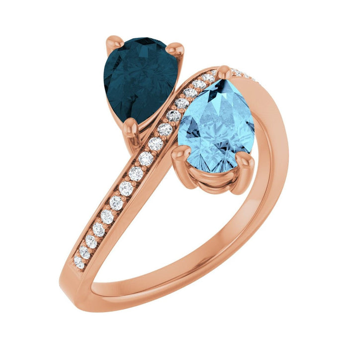 Aquamarine & London Blue Topaz toi et moi two-stone ring in 14K Rose Gold
