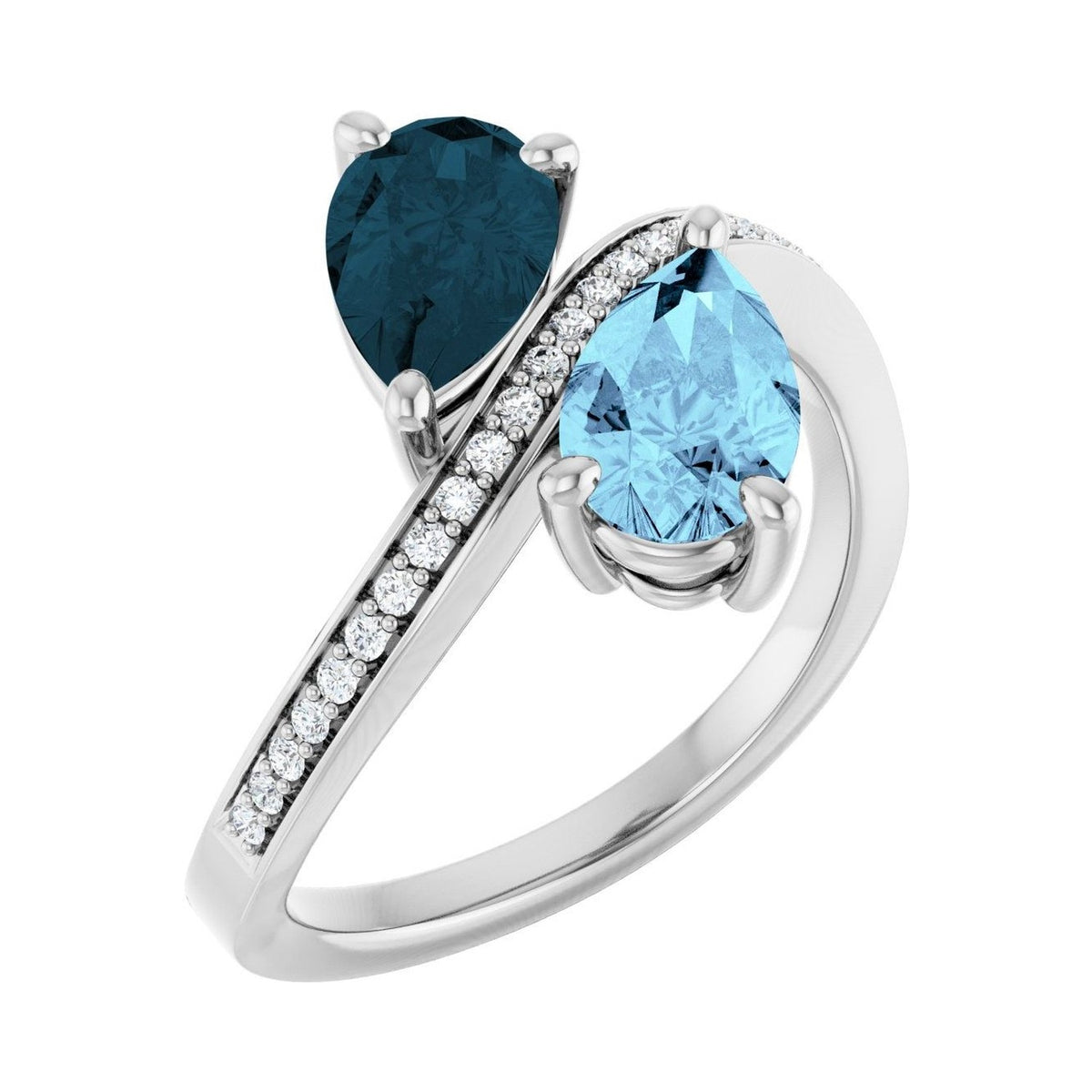 Aquamarine & London Blue Topaz toi et moi two-stone ring in 14K White Gold