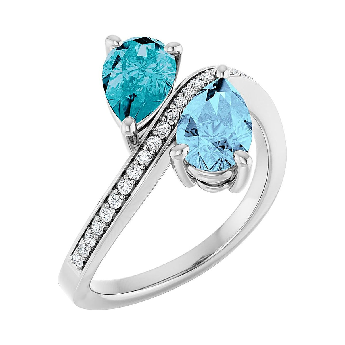 Aquamarine & London Blue Topaz toi et moi two-stone ring in Platinum