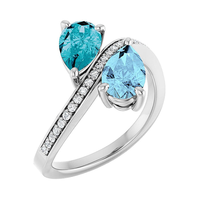 Aquamarine & London Blue Topaz toi et moi two-stone ring in Platinum