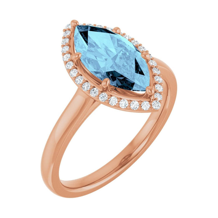 Marquise 1 ct aquamarine 14K Rose Gold classic halo engagement ring