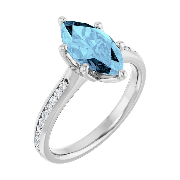 Marquise 1 ct aquamarine 14K White Gold accented shoulder engagement ring