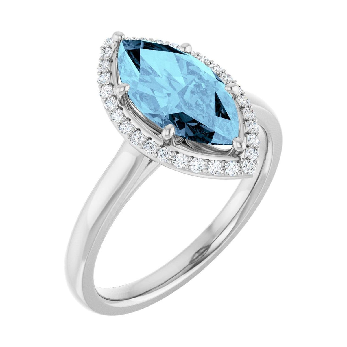 Marquise 1 ct aquamarine 14K White Gold classic halo engagement ring
