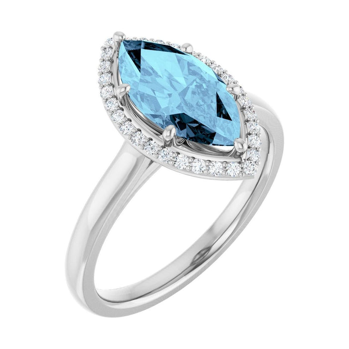 Marquise 1 ct aquamarine 14K White Gold classic halo engagement ring