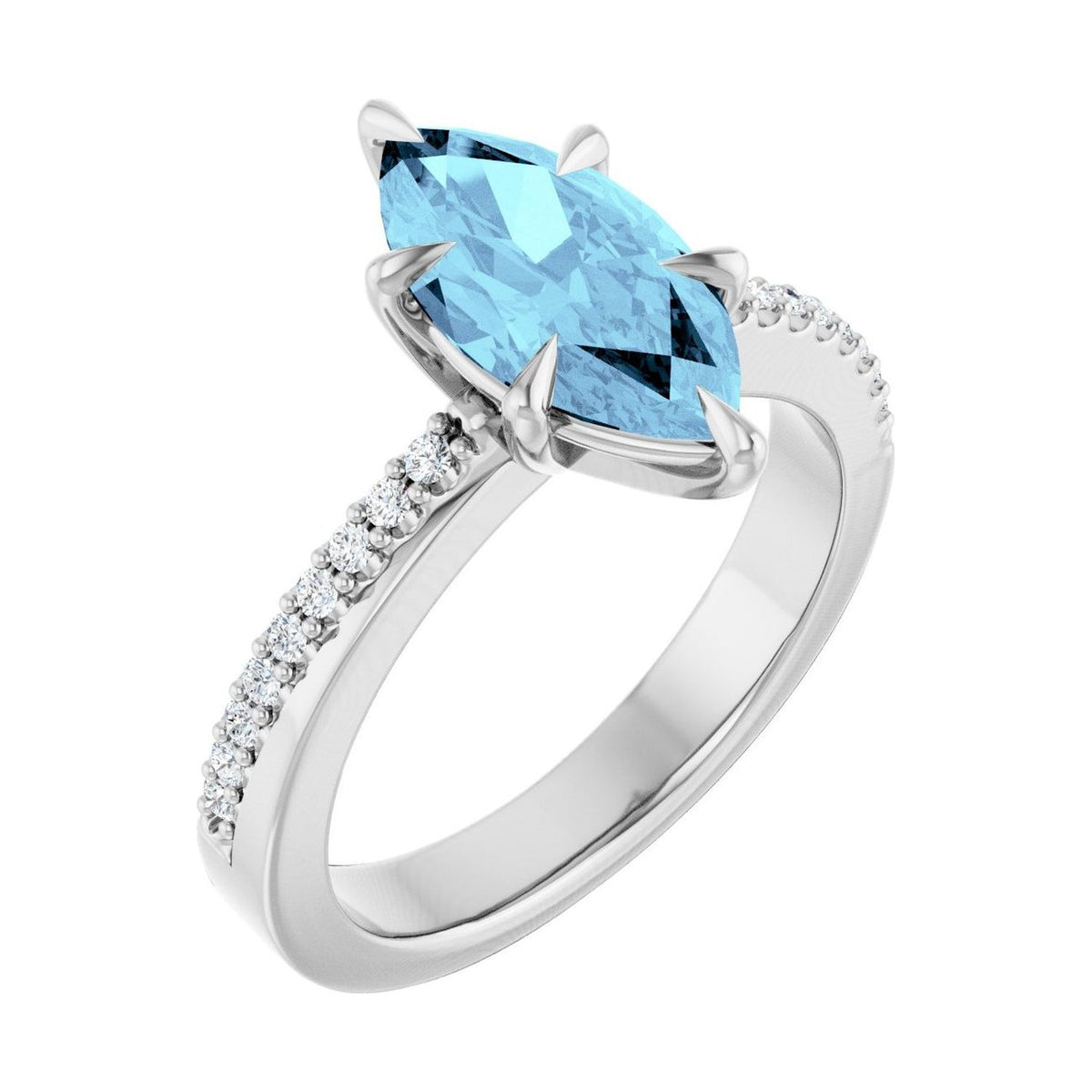 Marquise 1 ct aquamarine 14K White Gold claw-prong pavé engagement ring