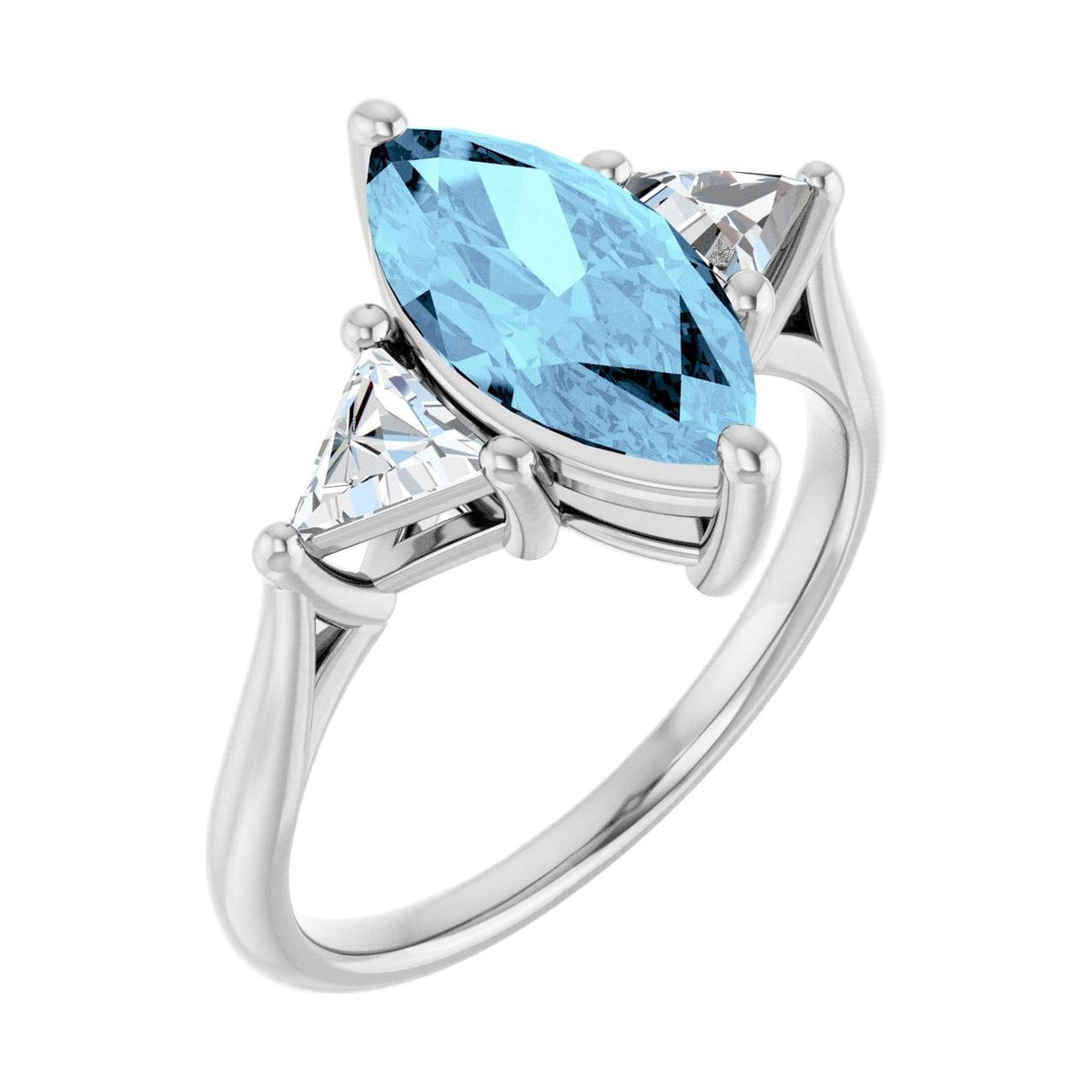 Marquise 1 ct aquamarine 14K White Gold trillion three-stone engagement ring