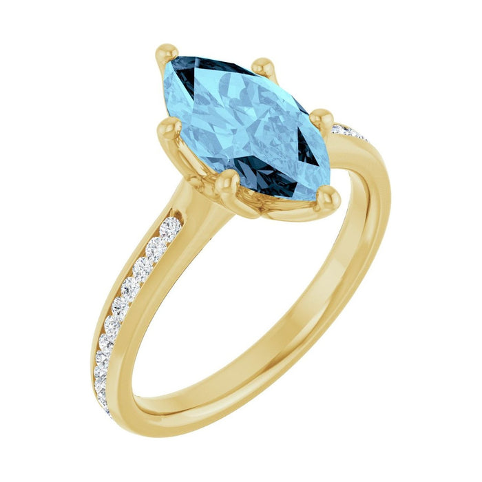 Marquise 1 ct aquamarine 14K Yellow Gold accented shoulder engagement ring