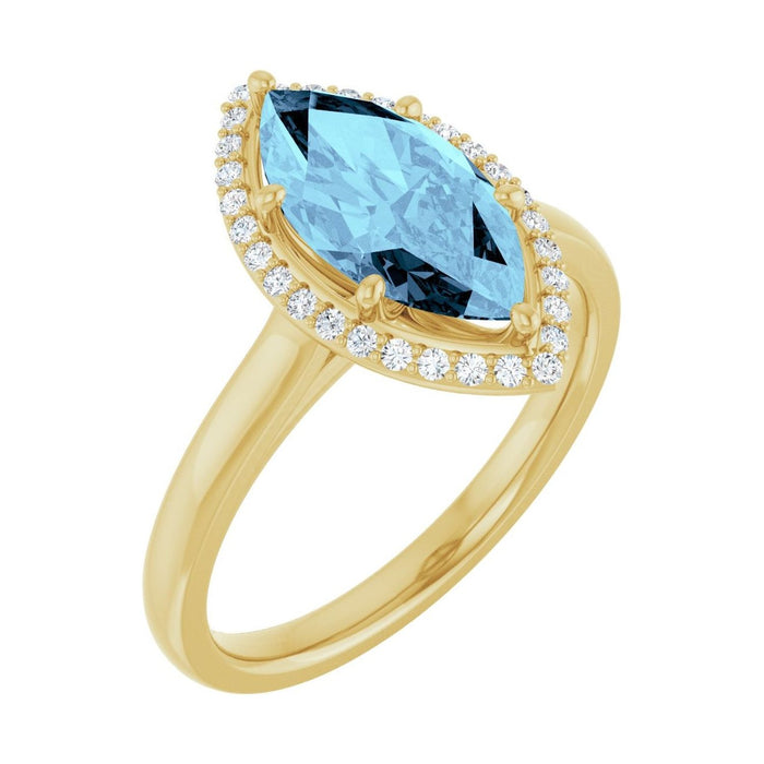 Marquise 1 ct aquamarine 14K Yellow Gold classic halo engagement ring