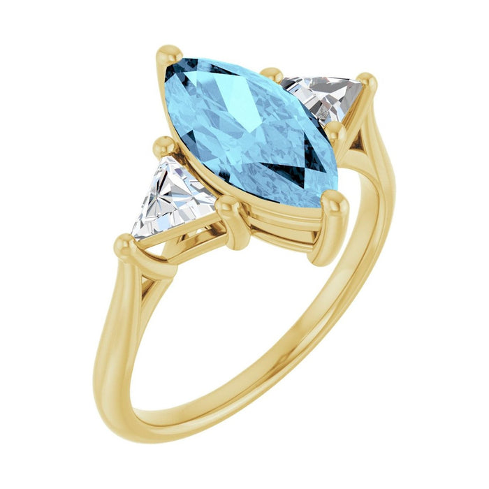Marquise 1 ct aquamarine 14K Yellow Gold trillion three-stone engagement ring
