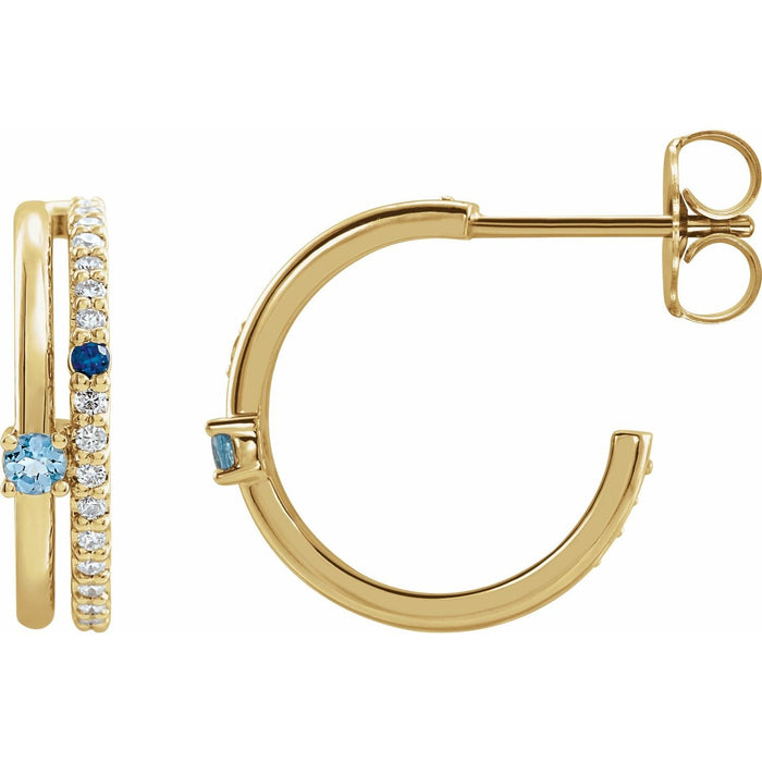 aquamarine multi-stone hoop earrings in 14k Yellow Gold