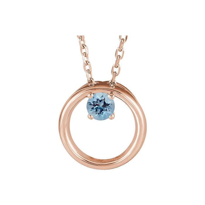 Aquamarine Necklace, Open Circle in 14K Rose Gold