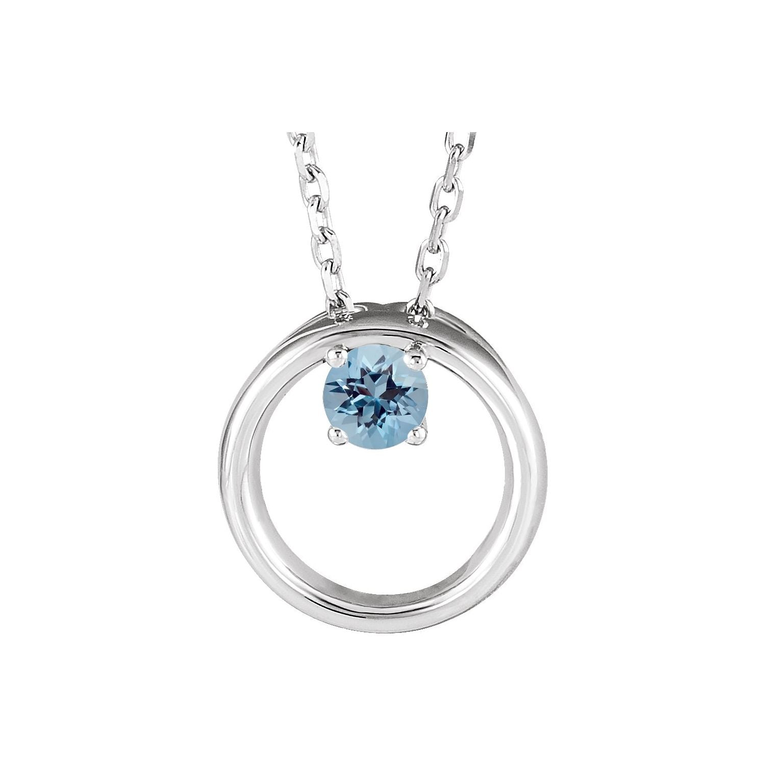 aquamarine open circle eternity pendant, 14K White Gold