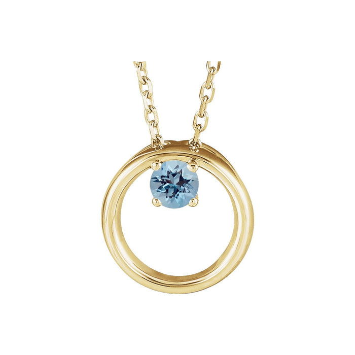 Aquamarine Necklace, Open Circle in 14K Yellow Gold