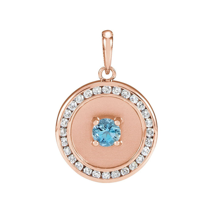 Aquamarine Pendant, Diamond Disc in 14K Rose Gold
