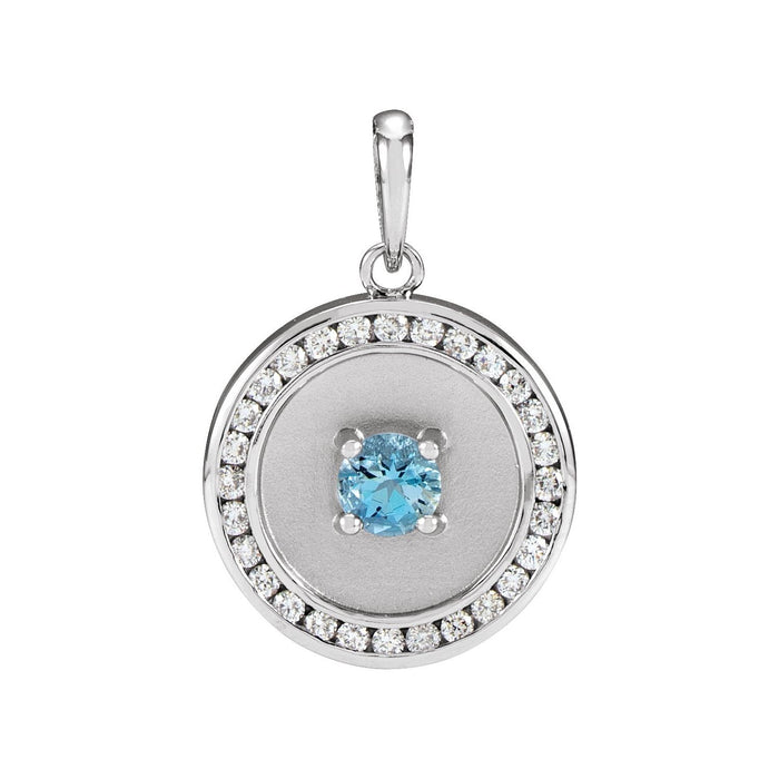 Aquamarine Pendant, Diamond Disc in 14K White Gold