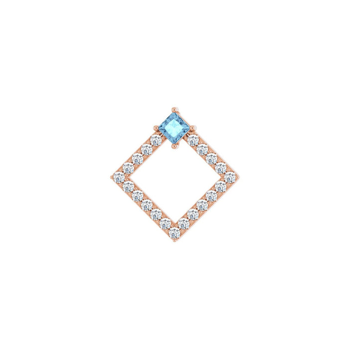 Diamond Open Square Aquamarine Pendant in 14K Rose Gold