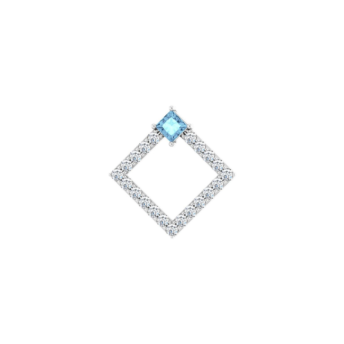Diamond Open Square Aquamarine Pendant in 14K White Gold