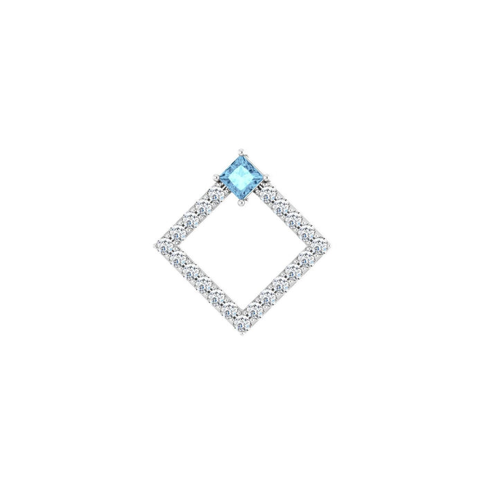 Diamond Open Square Aquamarine Pendant in 14K White Gold