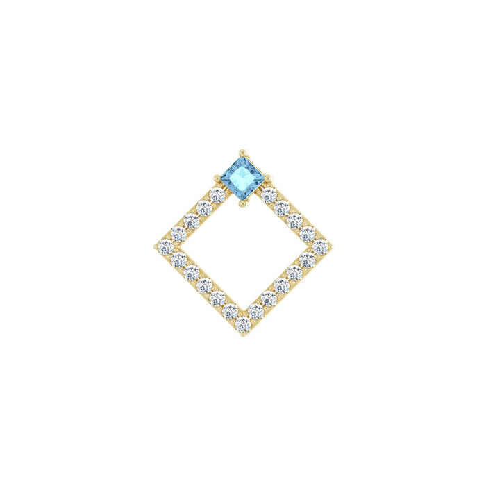 Diamond Open Square Aquamarine Pendant in 14K Yellow Gold