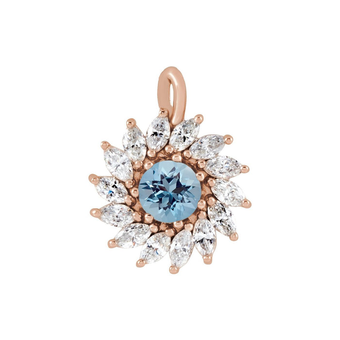 Diamond Starburst Halo Aquamarine Pendant in 14K Rose Gold