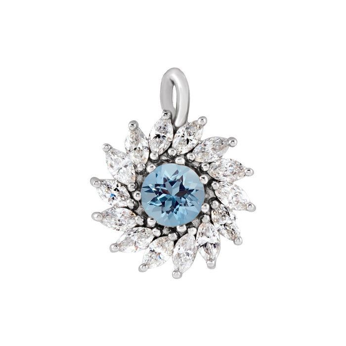 Diamond Starburst Halo Aquamarine Pendant in 14K White Gold