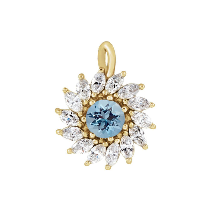 Diamond Starburst Halo Aquamarine Pendant in 14K Yellow Gold