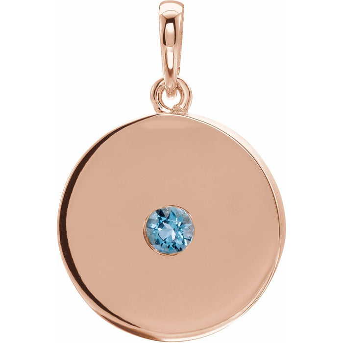 Aquamarine Pendant, Polished Disc in 14K Rose Gold