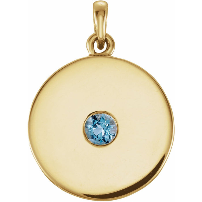 Aquamarine Pendant, Polished Disc in 14K Yellow Gold