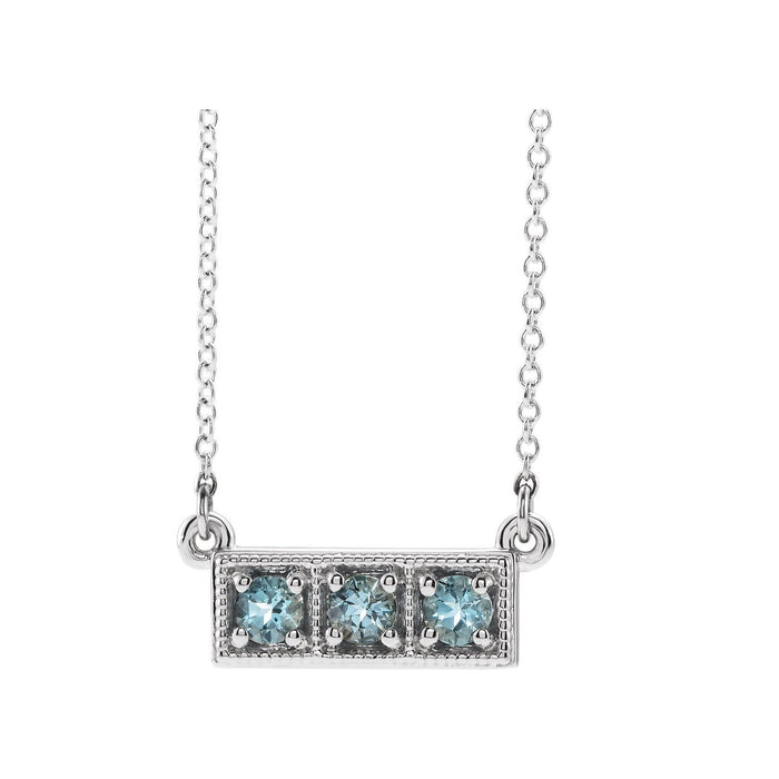three stone aquamarine bar pendant, 14K White Gold