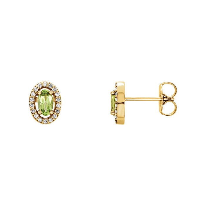 14K Yellow Gold peridot oval diamond stud earrings