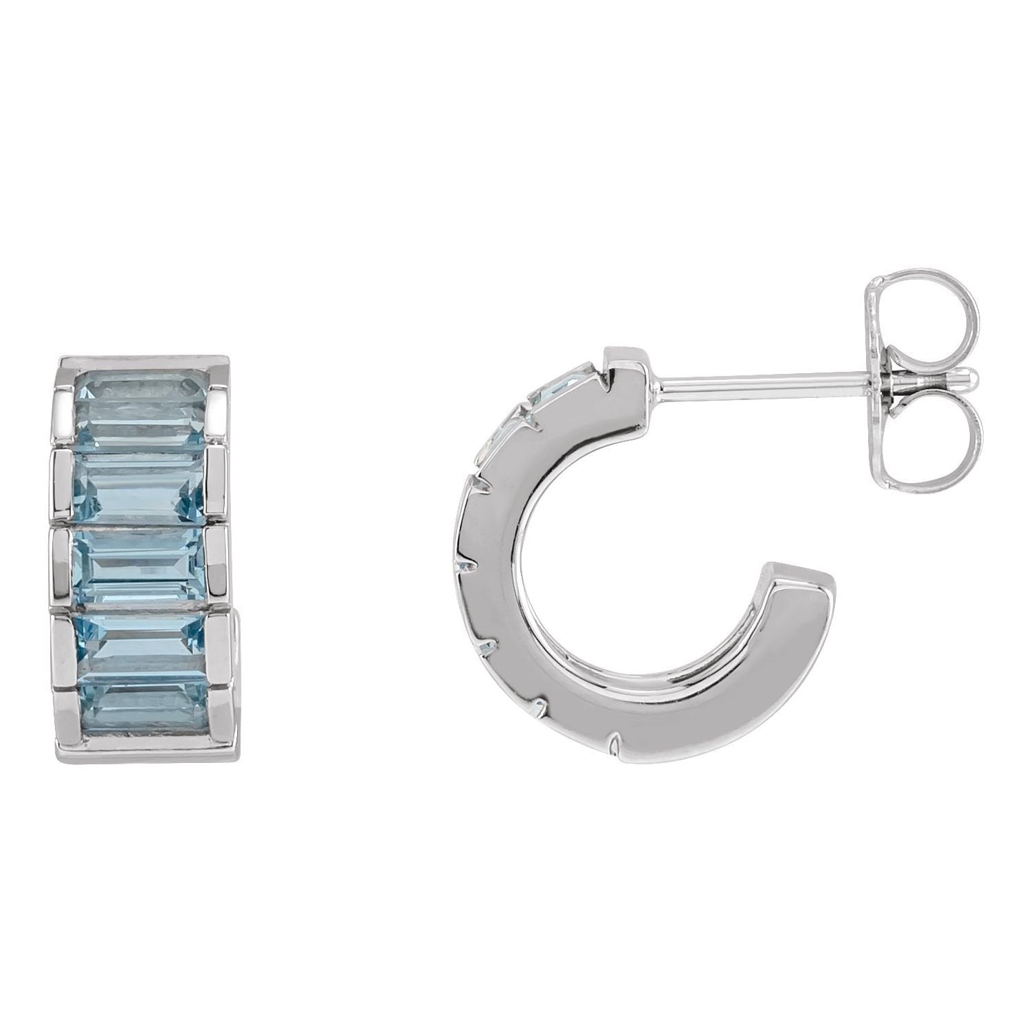 baguette aquamarine hoop earrings in 14k White Gold