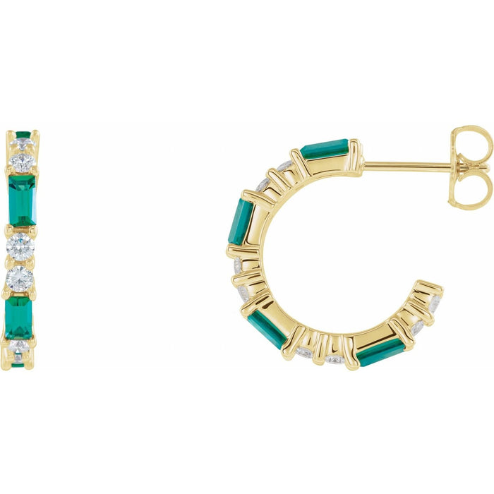 baguette lab-grown emerald hoop earrings in 14k Yellow Gold