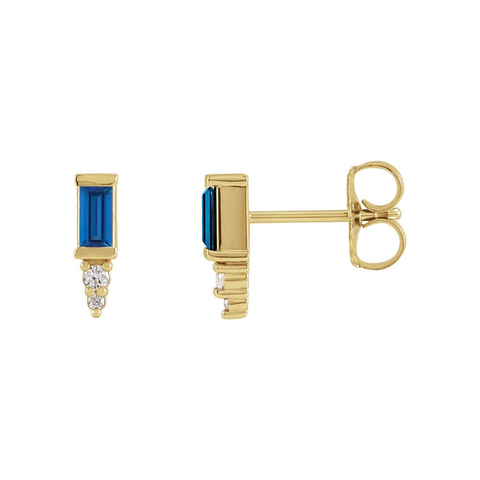 baguette natural blue sapphire earrings in 14k Yellow Gold