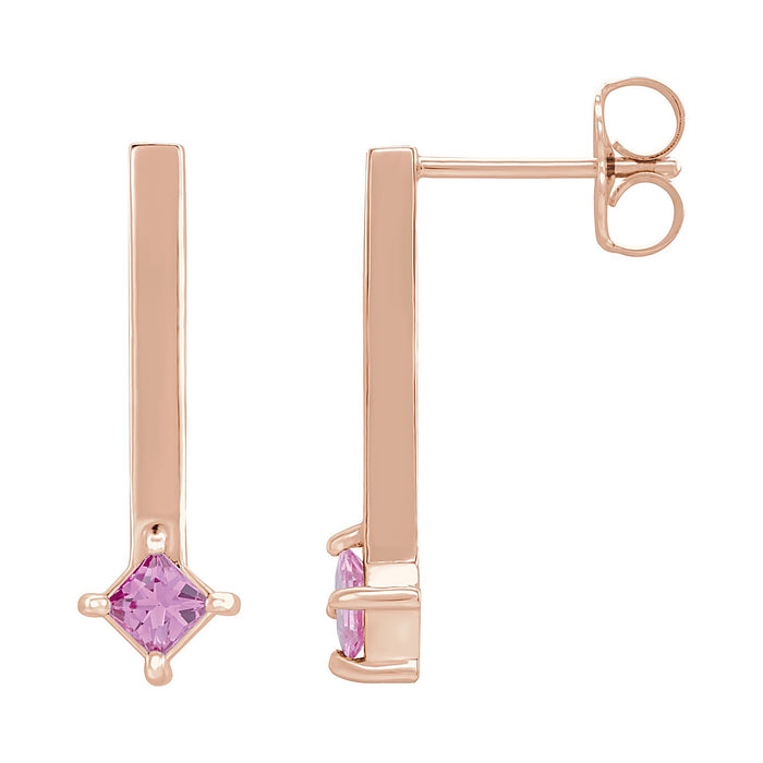 Bar Pink Sapphire Drop Earrings in 14K Rose Gold