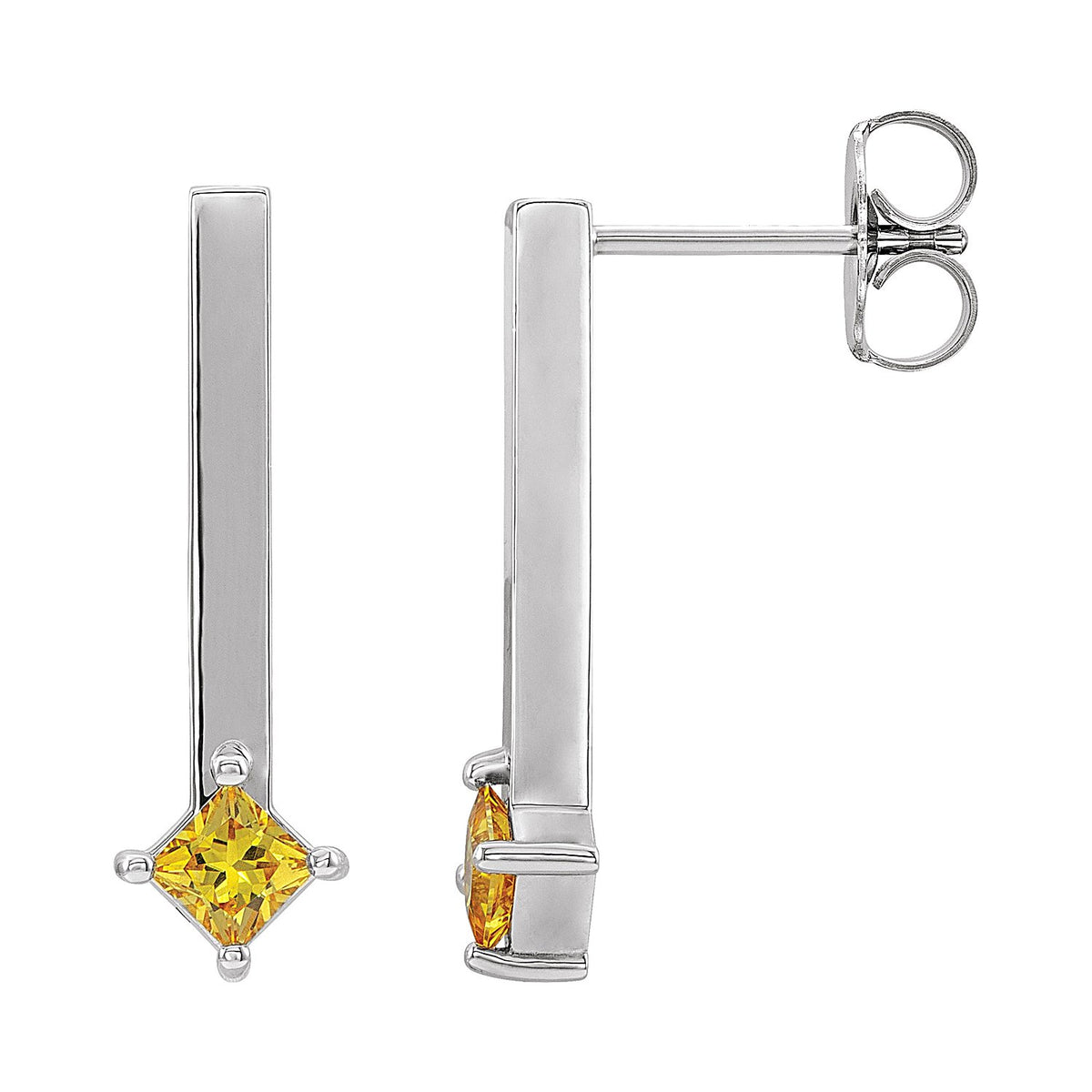 Bar Yellow Sapphire Drop Earrings in 14K White Gold
