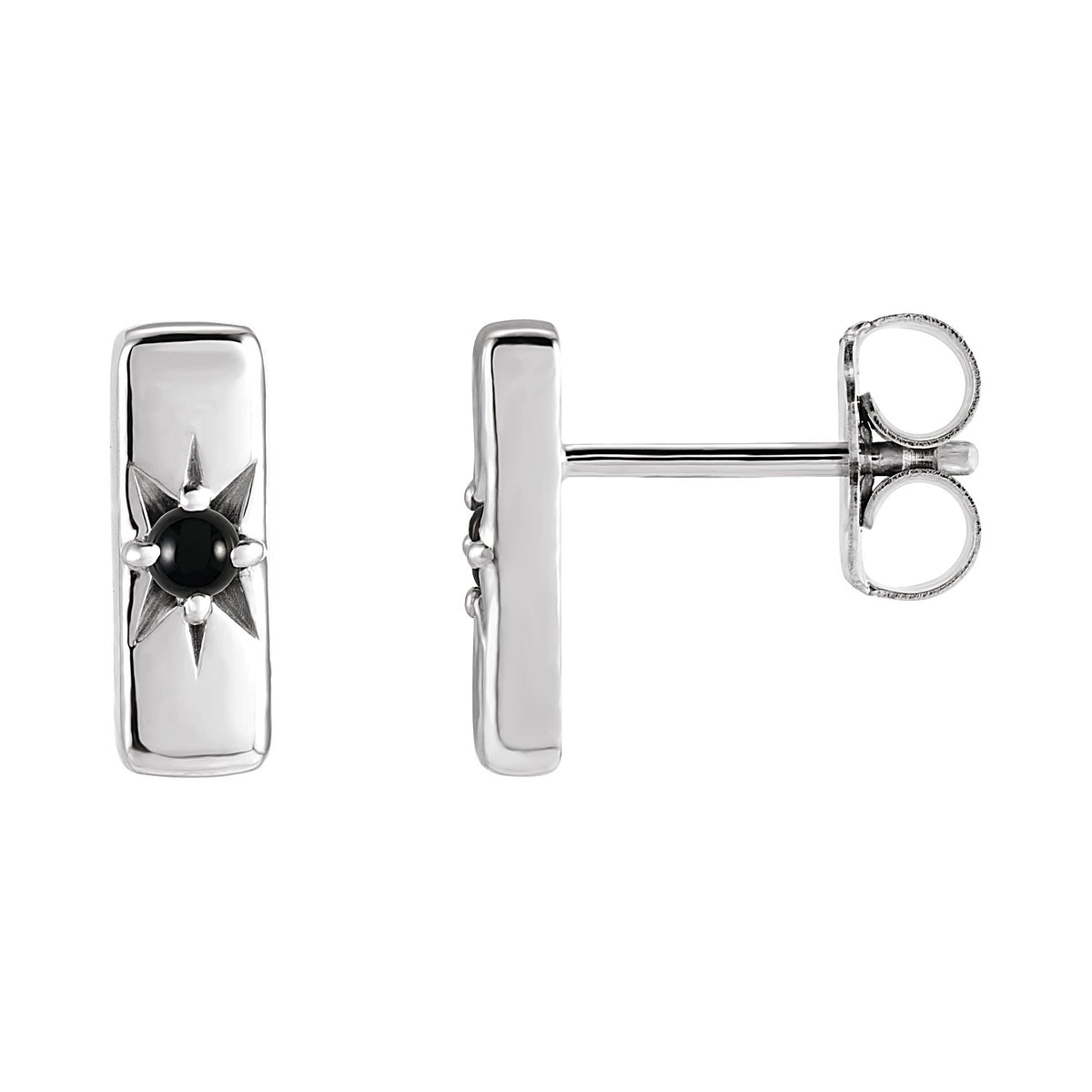 Bar Black Onyx Stud Earrings in 14K White Gold