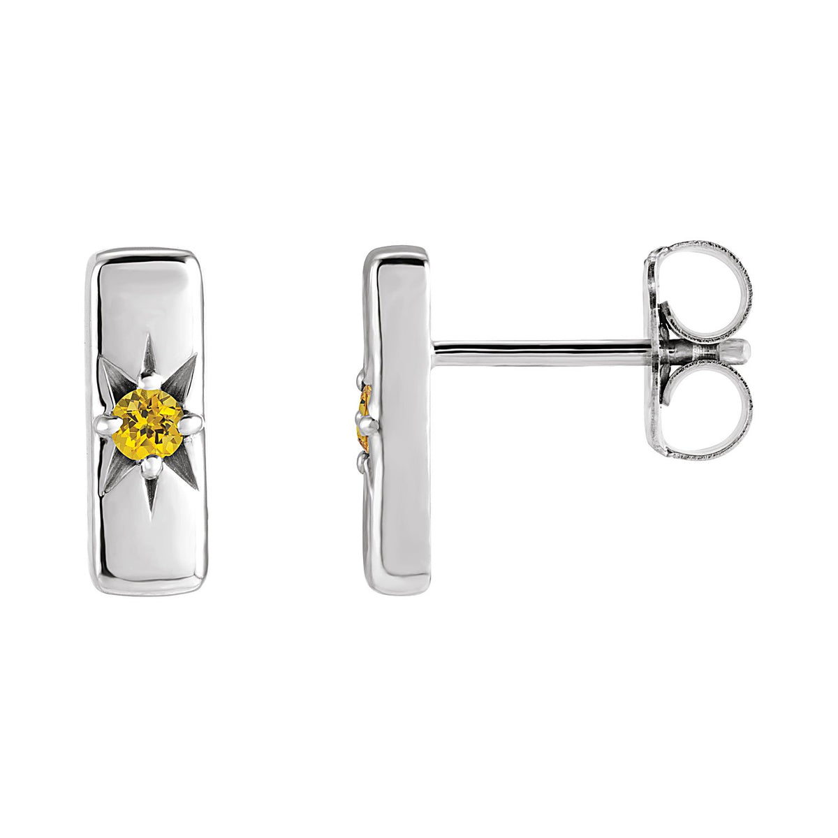 Bar Yellow Sapphire Stud Earrings in 14K White Gold