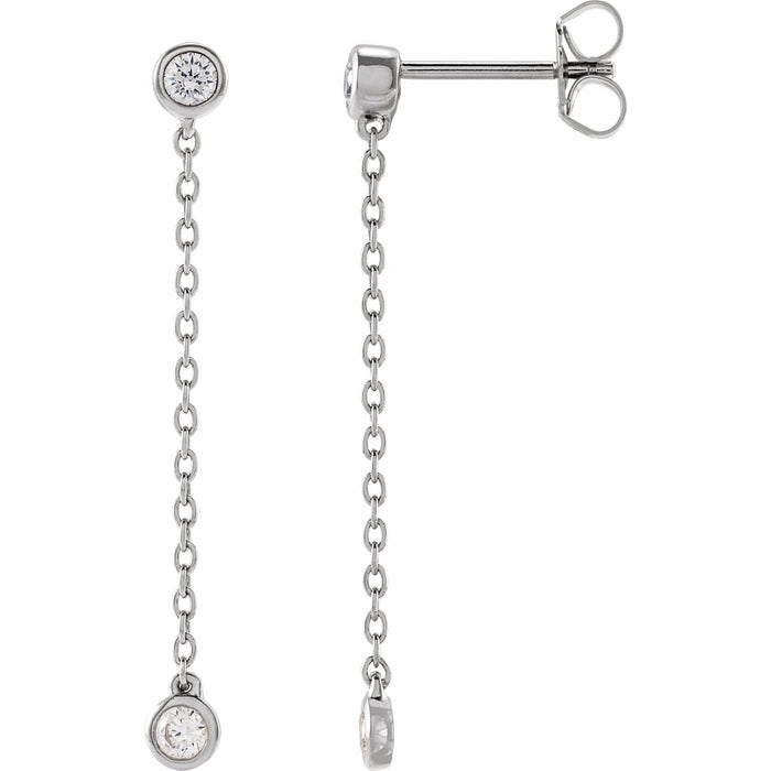 Bezel Chain Lab-Grown Diamond Drop Earrings (1/4 ctw) in 14K White Gold